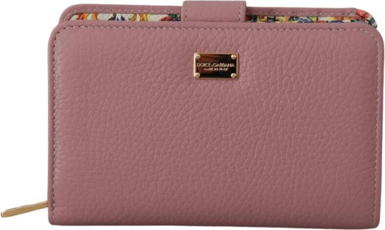 Dolce & Gabbana Pink Floral Leather Bifold Continental Clutch Wallet Roze Dames