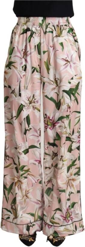 Dolce & Gabbana Pink Lily Mid Waist Wide Leg Pants Meerkleurig Dames