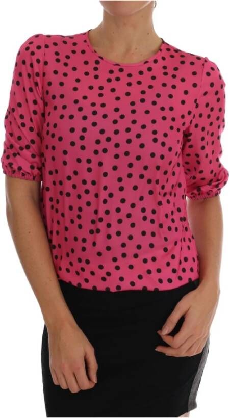 Dolce & Gabbana Pink Polka Dotted Silk Blouse Roze Dames