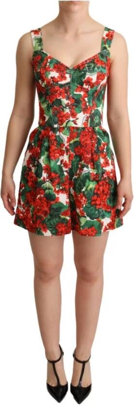 Dolce & Gabbana Red Geranium Print Shorts Jumpsuit Dress Rood Dames