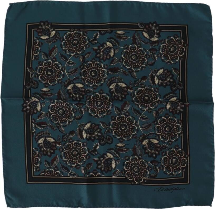 Dolce & Gabbana Blauwe zijden vierkante zakdoek met bloemenprint Blue Heren