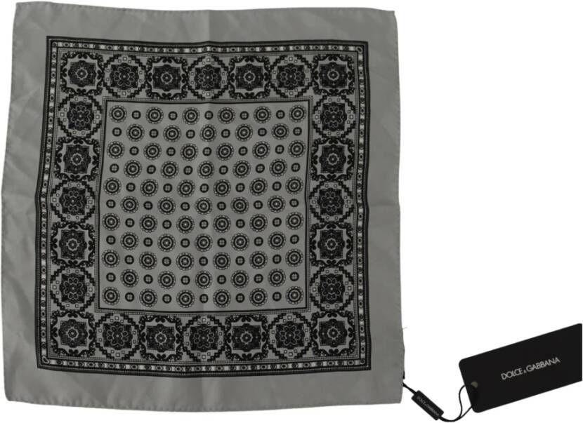 Dolce & Gabbana Zijden vierkante sjaal met logodetails Gray Heren