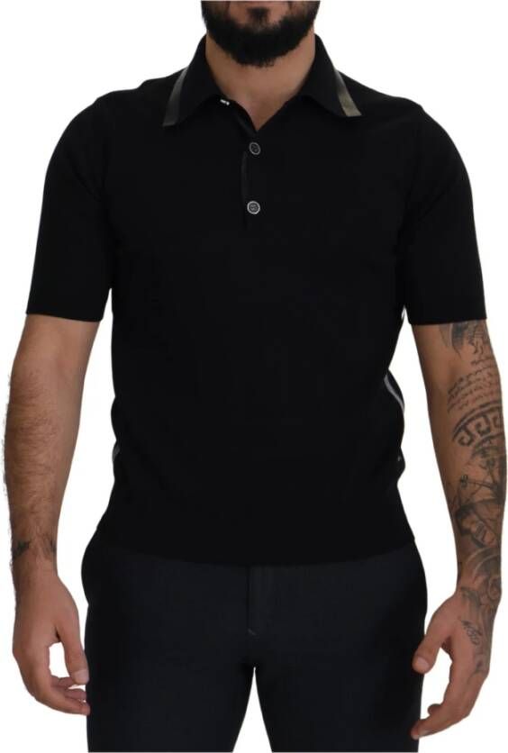Dolce & Gabbana Black Cotton Silk Polo Shortsleeve T-shirt Zwart Heren