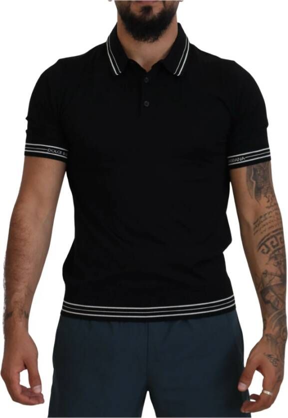 Dolce & Gabbana Zwarte Zijden Polo T-shirt voor Heren Black Heren