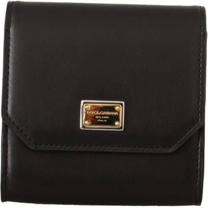 Dolce & Gabbana Black Leather Mini Bifold Cardholder Keychain Wallet Zwart