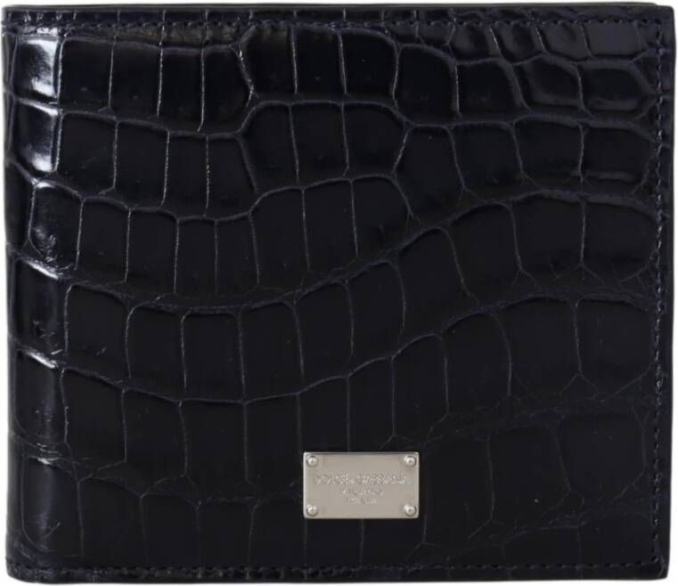 Dolce & Gabbana Black Bifold Card Holder Men Exotic Leather Wallet Zwart Unisex