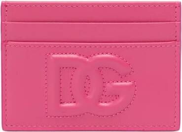 Dolce & Gabbana Hot Pink Calf Leather Kaarthouder met In reliëf gemaakt Logo Purple Dames