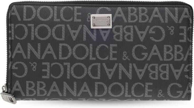 Dolce & Gabbana Portemonnee van Jacquardstof met Logo en Ritssluiting Black Dames