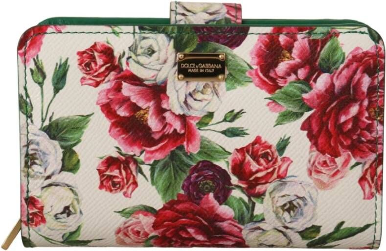 Dolce & Gabbana Multicolor Bloemen Leren Bifold Portemonnee Beige Dames