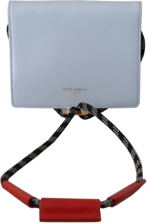 Dolce & Gabbana Lichtblauwe Leren Mini Bifold Sling Portemonnee Blue Dames