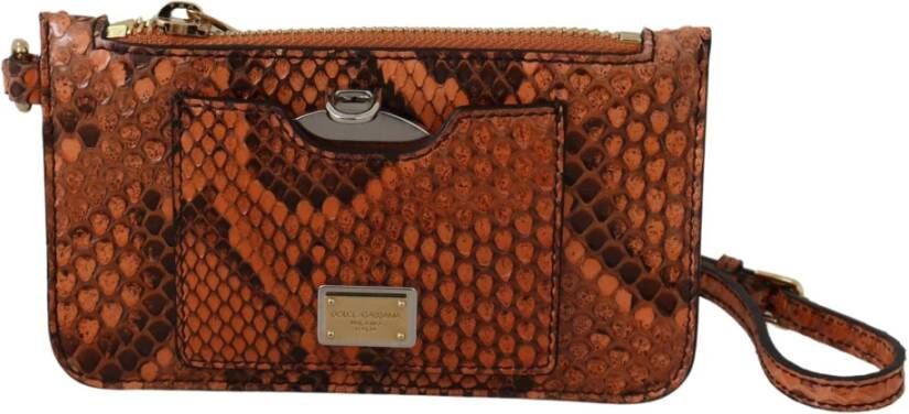 Dolce & Gabbana Prachtige Agnese Python Leren Portemonnee met Polsband Brown Dames