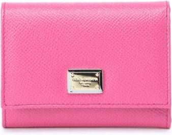 Dolce & Gabbana Compact Leren Portemonnee Kaarthouder Pink Dames