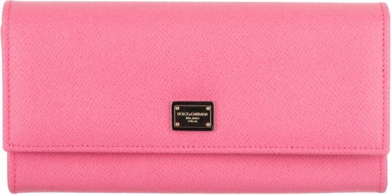 Dolce & Gabbana Dauphine Leren Portemonnee met Iconische Plaat Pink Dames