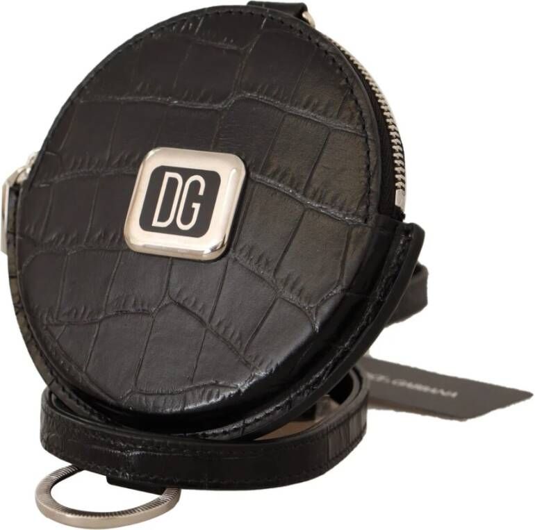 Dolce & Gabbana Elegante Zwarte Leren Muntportemonnee met Metalen Logo Black Dames