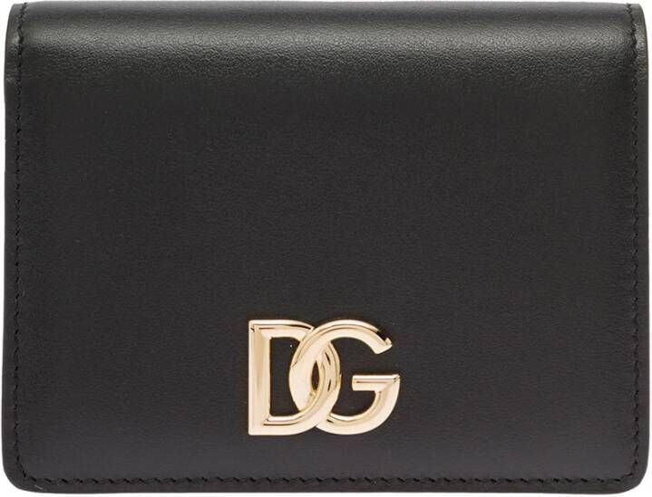 Dolce & Gabbana Dames Leren Portemonnee met Metalen Logo Black Dames