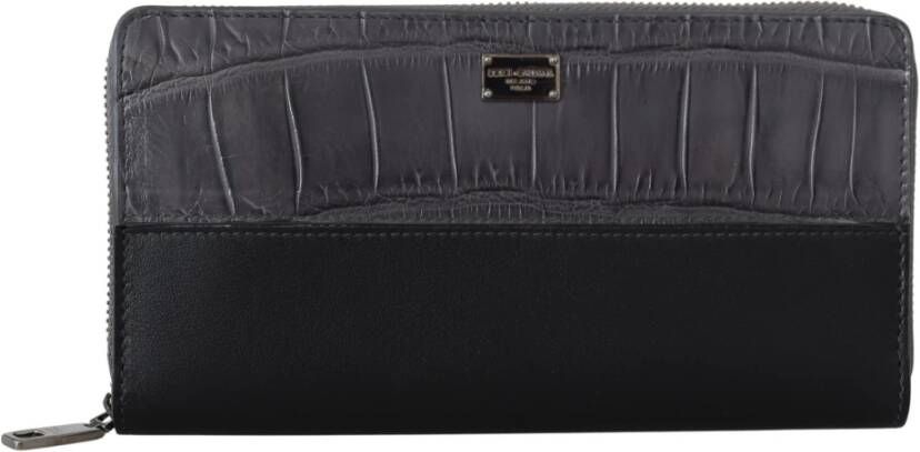 Dolce & Gabbana Zwarte ritssluiting rondom Continental Clutch lederen portemonnee Black