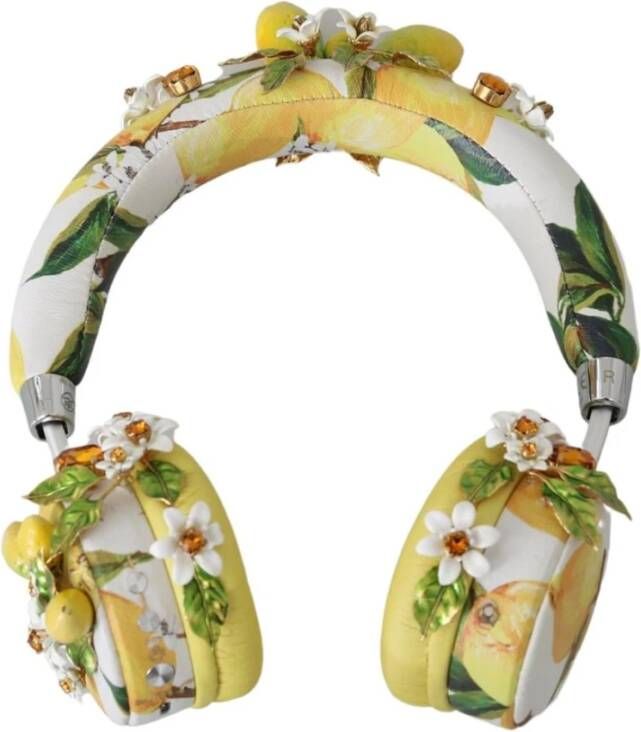 Dolce & Gabbana Prachtige Leren Hoofdtelefoon Set met Gouden Versiering Yellow Dames