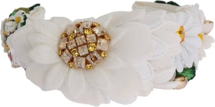 Dolce & Gabbana Prachtige Margherite Zonnebloem Kristallen Haarband Wit Dames