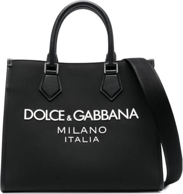 Dolce & Gabbana Praktische Nylon Shopper met Kalfsleren Handvatten Black Heren