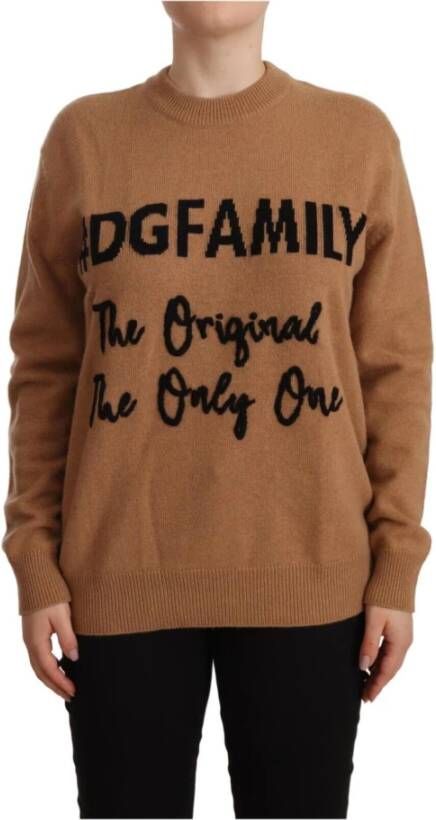 Dolce & Gabbana Pre-owned Beige Cashmere Crewneck #dgfamily Sweater Bruin Dames