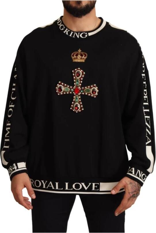 Dolce & Gabbana Pre-owned Black Cross Crown Crystals Sweatshirt Sweater Zwart Heren