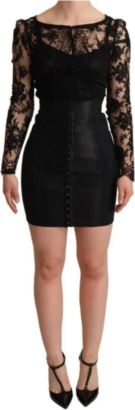 Dolce & Gabbana Pre-owned Black Fitted Lace Top Bodycon Mini Dress Zwart Dames