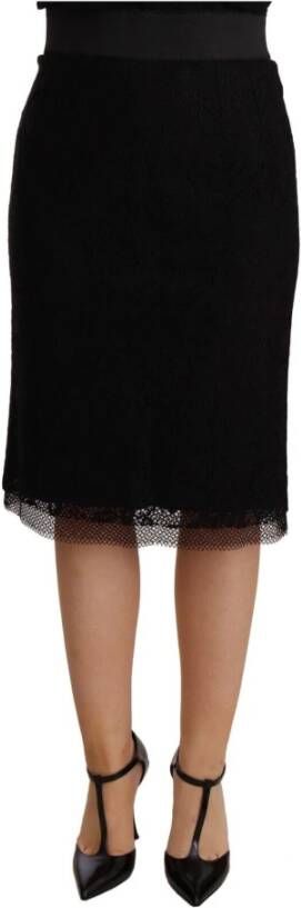 Dolce & Gabbana Pre-owned Black Lace High Waist Pencil Cut Skirt Zwart Dames