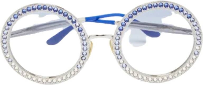 Dolce & Gabbana Pre-owned Blauwe Metalen Ronde Zonnebril met Kristalversiering Blue Dames