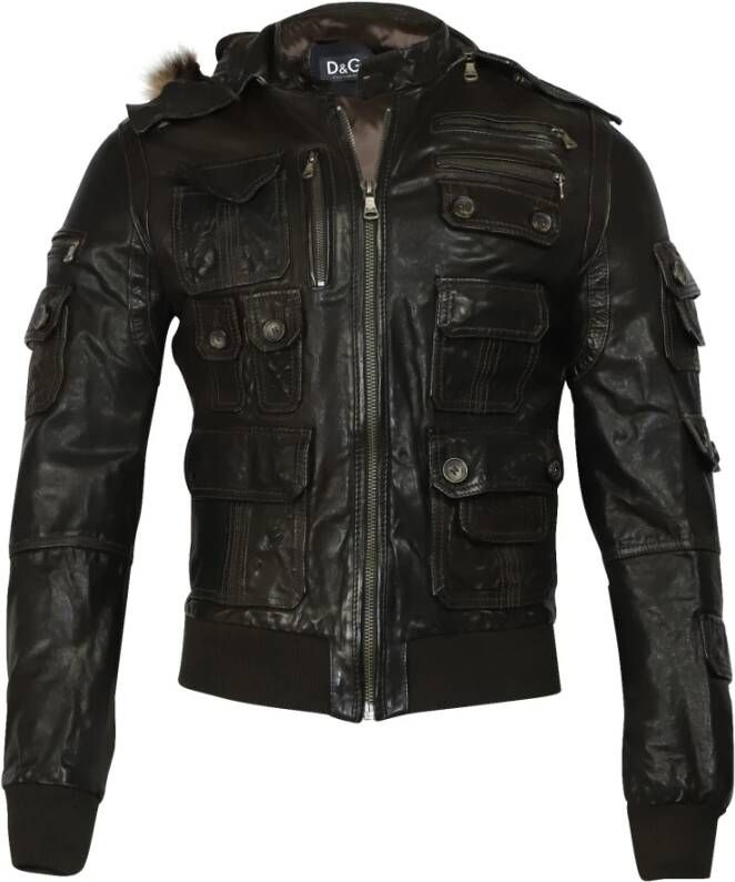 Dolce & Gabbana Pre-owned Dolce and Gabbana Jacket with Fur Hoodie in Brown Lambskin Leather Bruin Heren