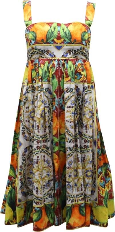 Dolce & Gabbana Pre-owned Dolce; Gabbana bedrukte geplooide midi -jurk in veelkleurig polyester Geel Dames