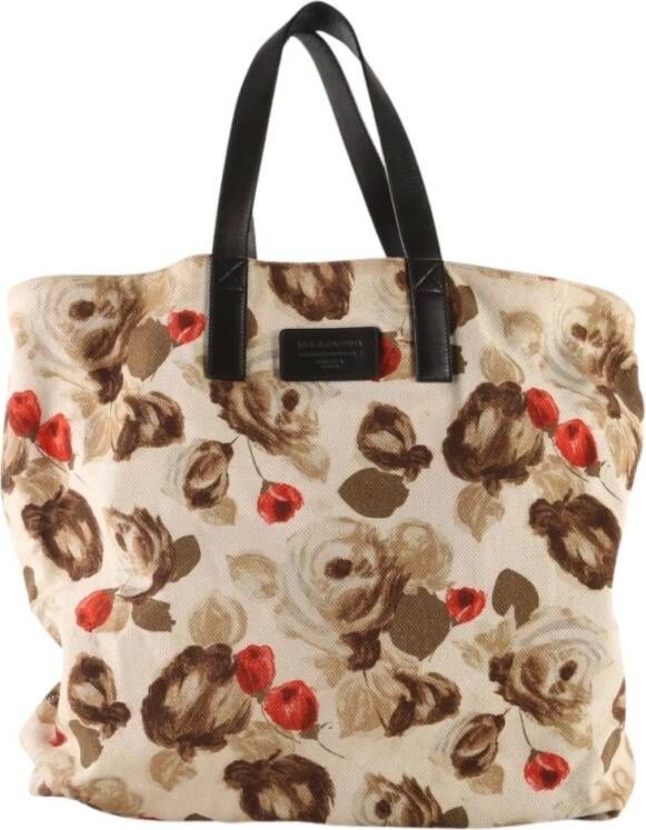 Dolce & Gabbana Pre-owned Dolce Gabbana Beige Brown Red Floral Canvas Extra Large Beach Bag Beige Dames