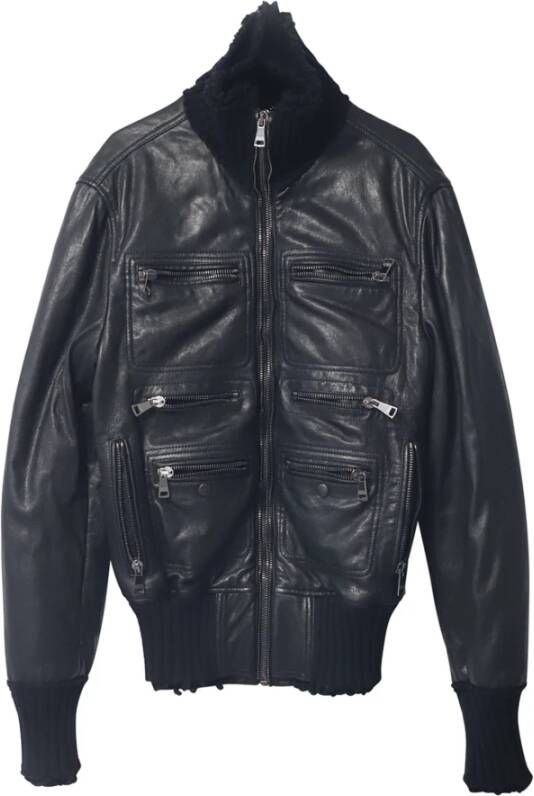 Dolce & Gabbana Pre-owned Dolce Gabbana Bomber Jacket in Black Leather Zwart Heren