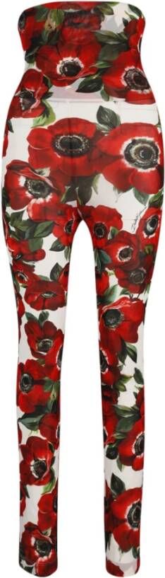 Dolce & Gabbana Pre-owned Dolce Gabbana Floral Print Leggings in White Polyamide Rood Dames