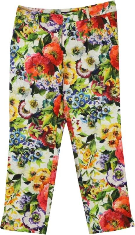Dolce & Gabbana Pre-owned Dolce Gabbana Floral Slim Fit Trousers in Multicolor Cotton Rood Dames
