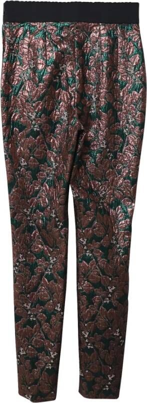 Dolce & Gabbana Pre-owned Dolce Gabbana Iridescent Brocade Cigarette Pants in Multicolor Polyester Bruin Dames