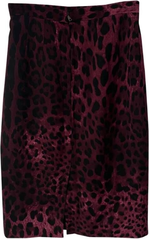 Dolce & Gabbana Pre-owned Dolce Gabbana Leopard Print Pount ROK IN Rode Zijd Rood Dames
