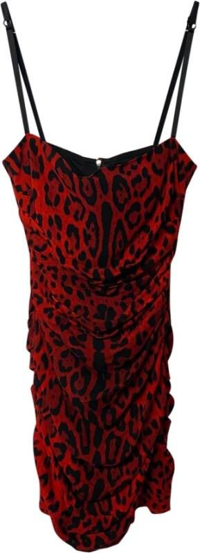 Dolce & Gabbana Pre-owned Dolce Gabbana Leopard Print Ruched Dress in Red Silk Rood Dames