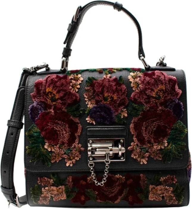 Dolce & Gabbana Pre-owned Dolce Gabbana Monica Bloem Velvet Zwarte lederen tas Zwart Dames