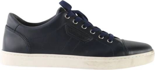 Dolce & Gabbana Pre-owned Dolce Gabbana Navy Blue Leather Lace-Up London Low Top Sneakers Blauw Heren