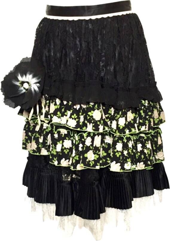 Dolce & Gabbana Pre-owned Dolce Gabbana -rok in zwarte zijde met witte roos en kanten trim Zwart Dames
