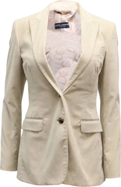 Dolce & Gabbana Pre-owned Dolce Gabbana Single Breasted Blazer Coat in Beige Cotton Beige Dames