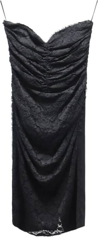Dolce & Gabbana Pre-owned Dolce Gabbana Strapless Lace Cocktail Dress in Black Polyester Viscose Zwart Dames