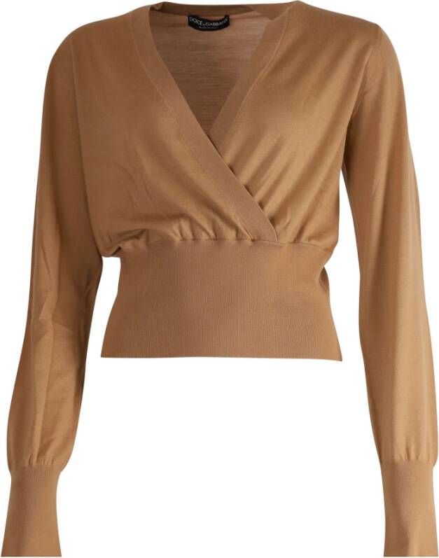 Dolce & Gabbana Pre-owned Dolce Gabbana Wrap Style Top in Camel Wool Bruin Dames