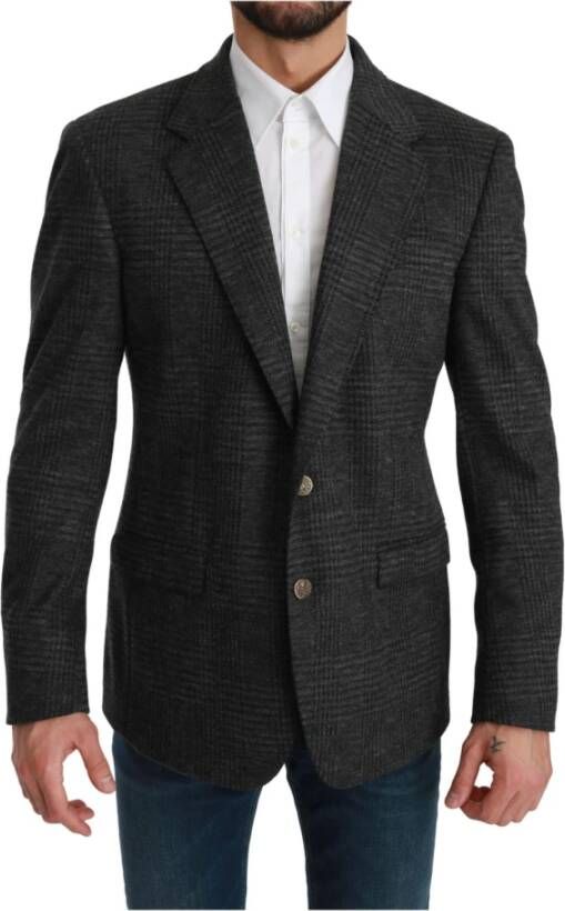 Dolce & Gabbana Pre-owned Gray Plaid Check Wool Formal Jacket Blazer Grijs Heren