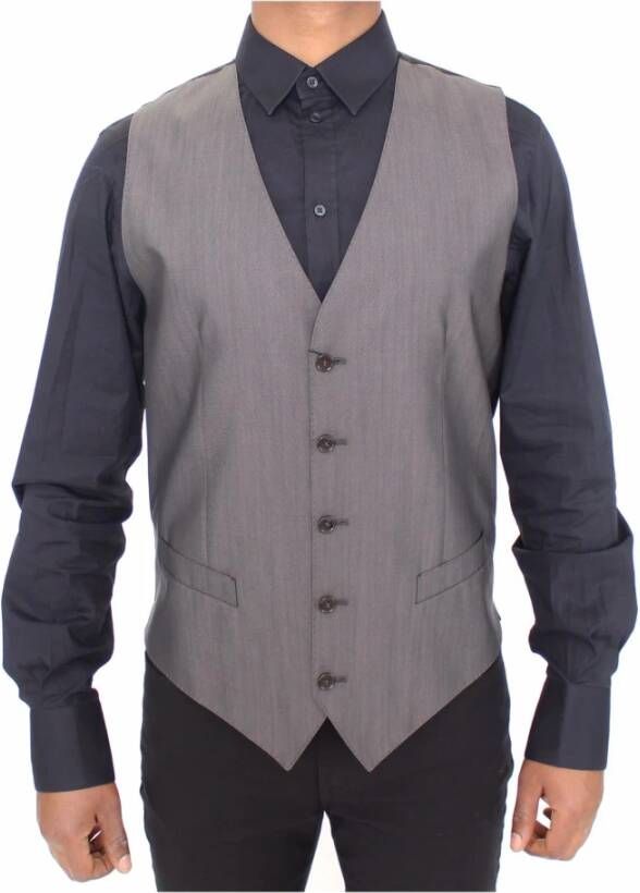 Dolce & Gabbana Pre-owned Gray Wool Silk Dress Vest Gilet Jacket Grijs