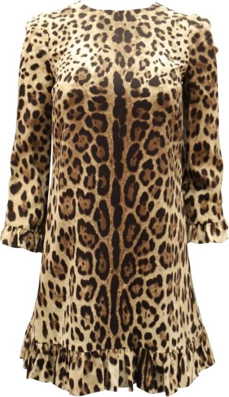 Dolce & Gabbana Pre-owned Leopard cady jurk in zijde Bruin Dames