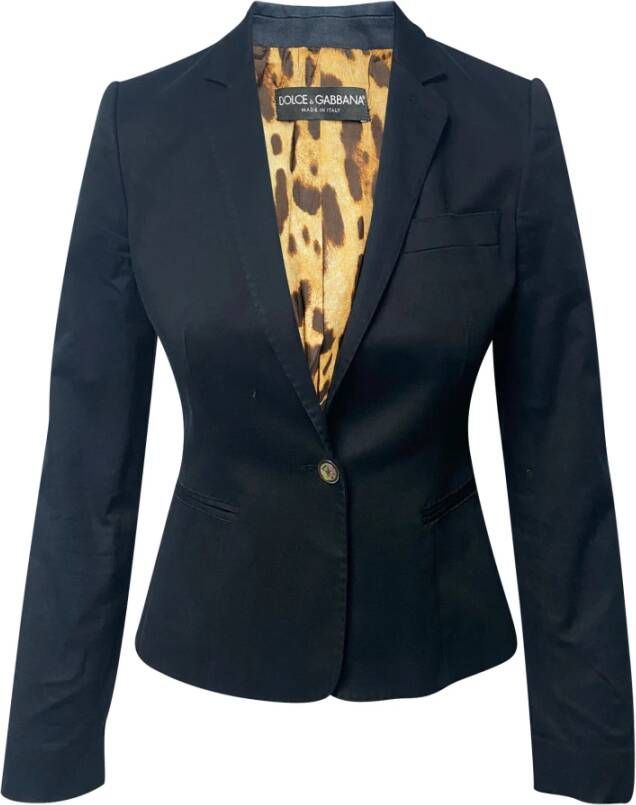 Dolce & Gabbana Pre-owned Luipaardprint gevoerde blazer in katoen Blauw Dames