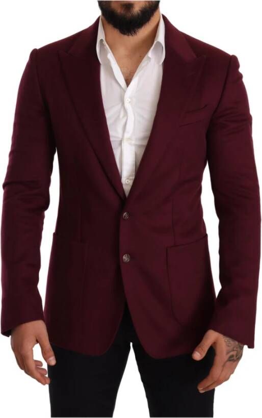 Dolce & Gabbana Pre-owned Maroon Cashmere Slim Fit Coat Jacket Blazer Rood Heren