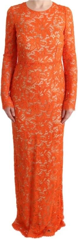 Dolce & Gabbana Pre-owned Orange Floral Ricamo Sheath Long Dress Orange Dames