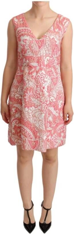 Dolce & Gabbana Pre-owned Pink Floral Jacquard Pleated Sheath Dress Roze Dames